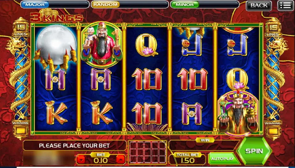 3 Kings on ACE333: three bearded star gods, a pearl in a dragon claw and 15 lines at 0.10 a line for a total bet of 1.50