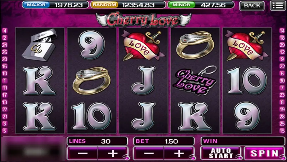 Cherry Love on ACE333 with a lighter, snake rings, dagger hearts and a keychain, 30 lines at a bet of 1.50