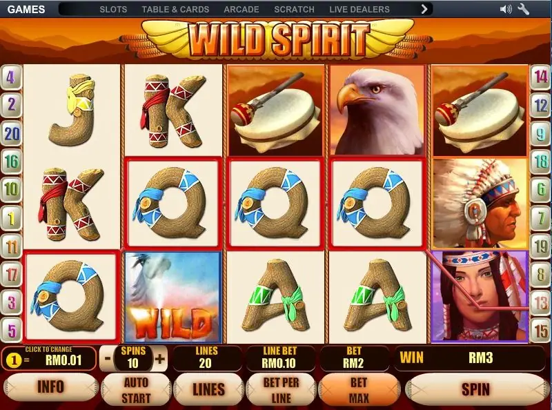 Wild Spirit on NTC33: a Q line with the white horse wild, eagles, drums and the chief, 20 lines at RM0.10 a line